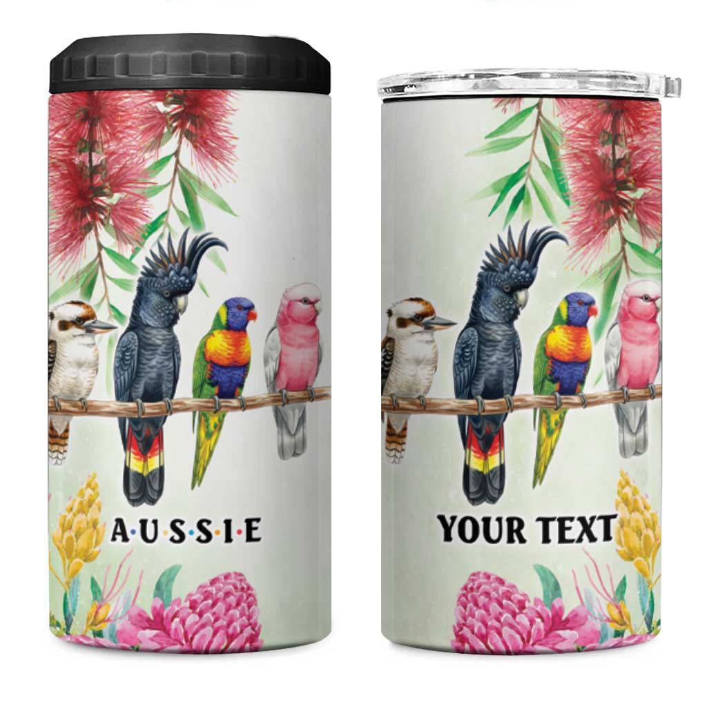 Australian Native Bird 4 in 1 Can Cooler Tumbler Kookaburra Cockatoo Rainbow Lorikeet Galah Flowers - Aussie Hoodie