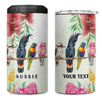 Australian Native Bird 4 in 1 Can Cooler Tumbler Kookaburra Cockatoo Rainbow Lorikeet Galah Flowers - Aussie Hoodie