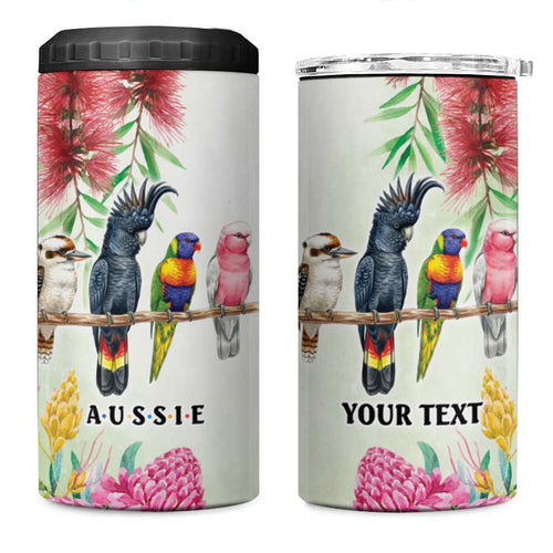 Australian Native Bird 4 in 1 Can Cooler Tumbler Kookaburra Cockatoo Rainbow Lorikeet Galah Flowers - Aussie Hoodie