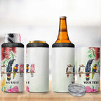 Australian Native Bird 4 in 1 Can Cooler Tumbler Kookaburra Cockatoo Rainbow Lorikeet Galah Flowers - Aussie Hoodie