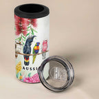 Australian Native Bird 4 in 1 Can Cooler Tumbler Kookaburra Cockatoo Rainbow Lorikeet Galah Flowers - Aussie Hoodie
