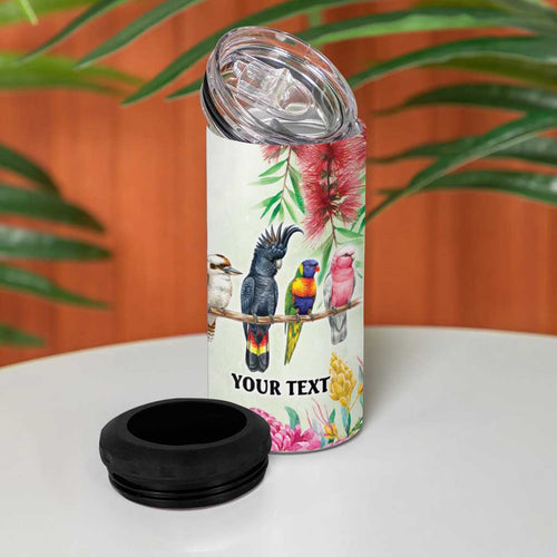 Australian Native Bird 4 in 1 Can Cooler Tumbler Kookaburra Cockatoo Rainbow Lorikeet Galah Flowers - Aussie Hoodie