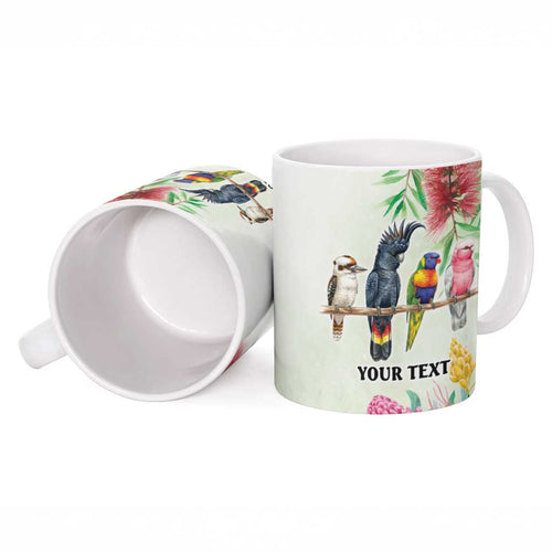 Australian Native Bird Ceramic Mug Kookaburra Cockatoo Rainbow Lorikeet Galah Flowers - Aussie Hoodie