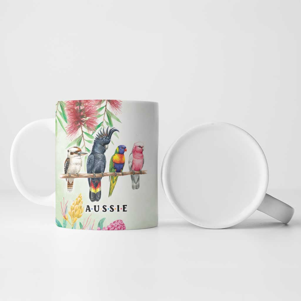 Australian Native Bird Ceramic Mug Kookaburra Cockatoo Rainbow Lorikeet Galah Flowers - Aussie Hoodie