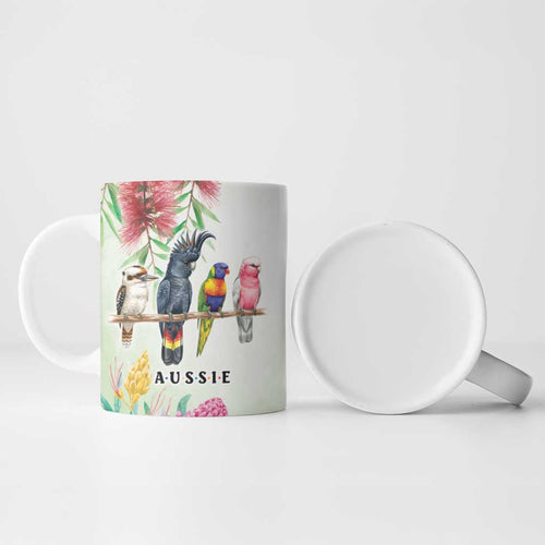 Australian Native Bird Ceramic Mug Kookaburra Cockatoo Rainbow Lorikeet Galah Flowers - Aussie Hoodie