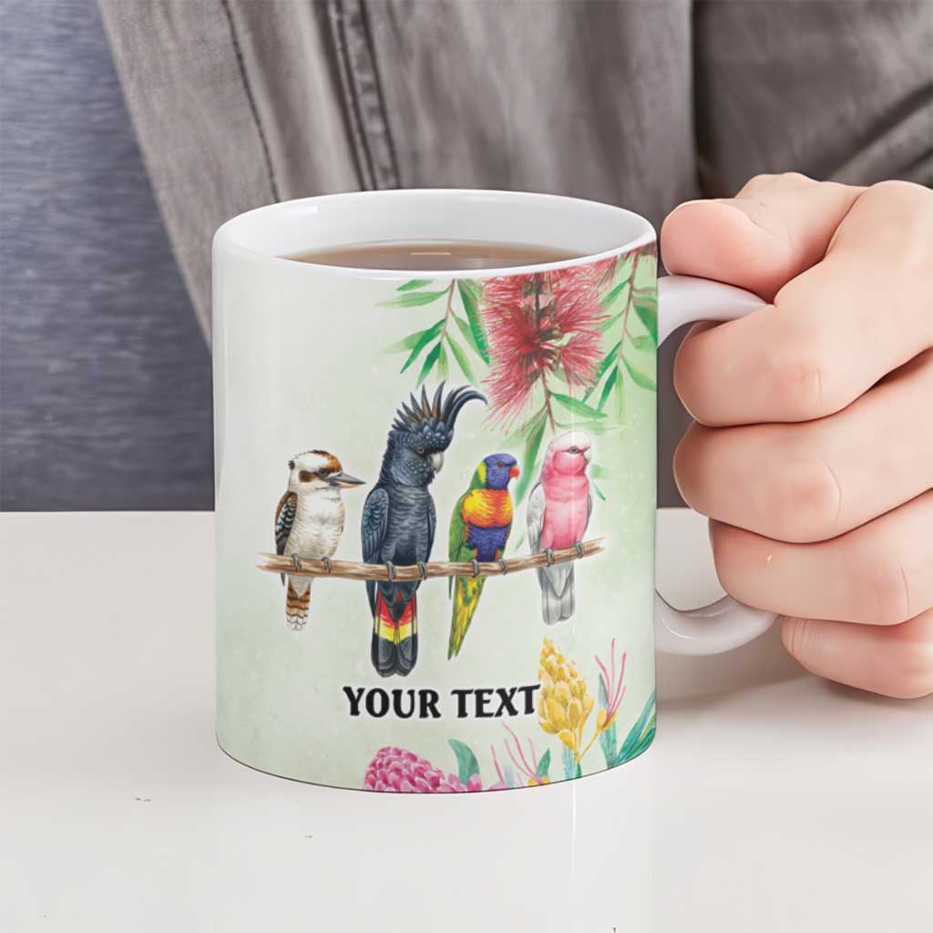 Australian Native Bird Ceramic Mug Kookaburra Cockatoo Rainbow Lorikeet Galah Flowers - Aussie Hoodie