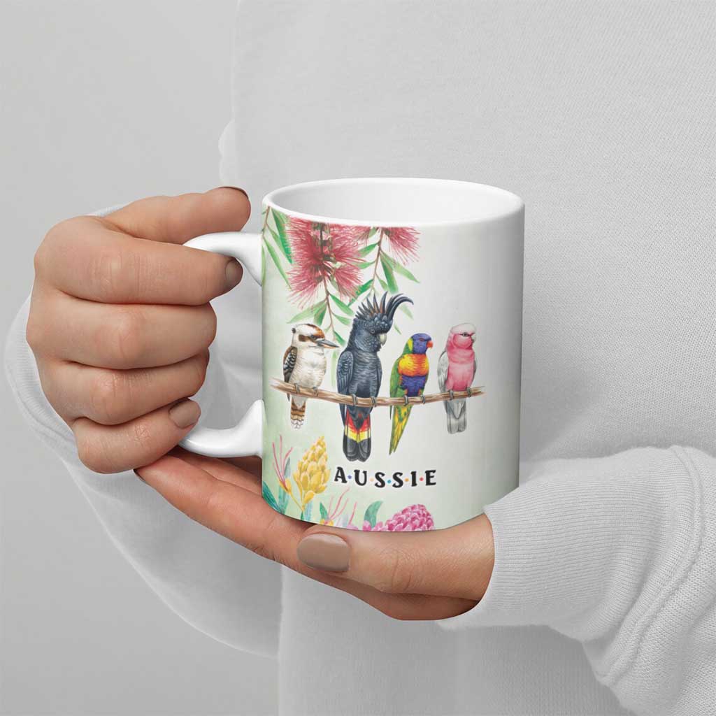 Australian Native Bird Ceramic Mug Kookaburra Cockatoo Rainbow Lorikeet Galah Flowers - Aussie Hoodie
