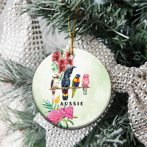 Australian Native Bird Ceramic Ornament Kookaburra Cockatoo Rainbow Lorikeet Galah Flowers - Aussie Hoodie