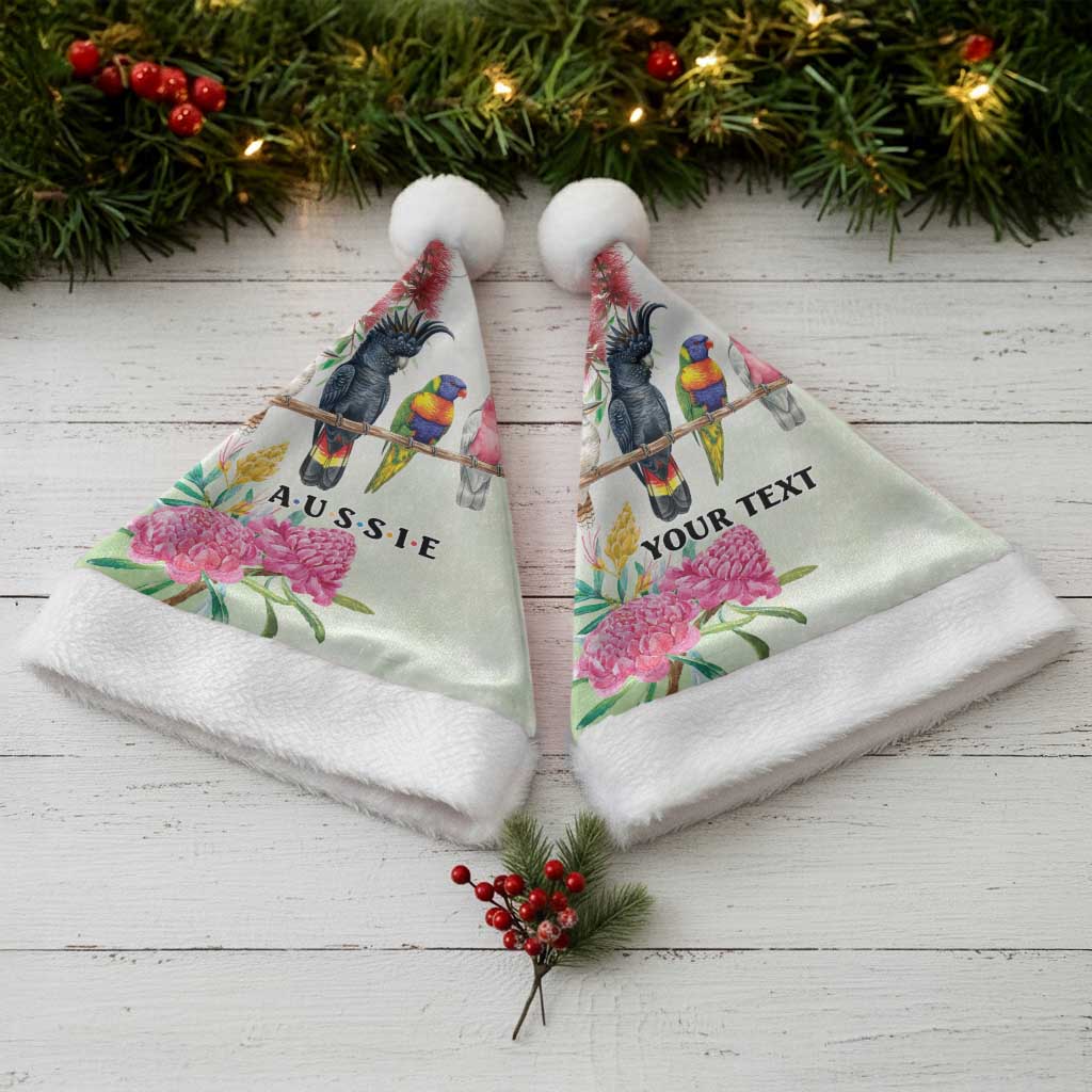 Australian Native Bird Christmas Santa Hat Kookaburra Cockatoo Rainbow Lorikeet Galah Flowers - Aussie Hoodie