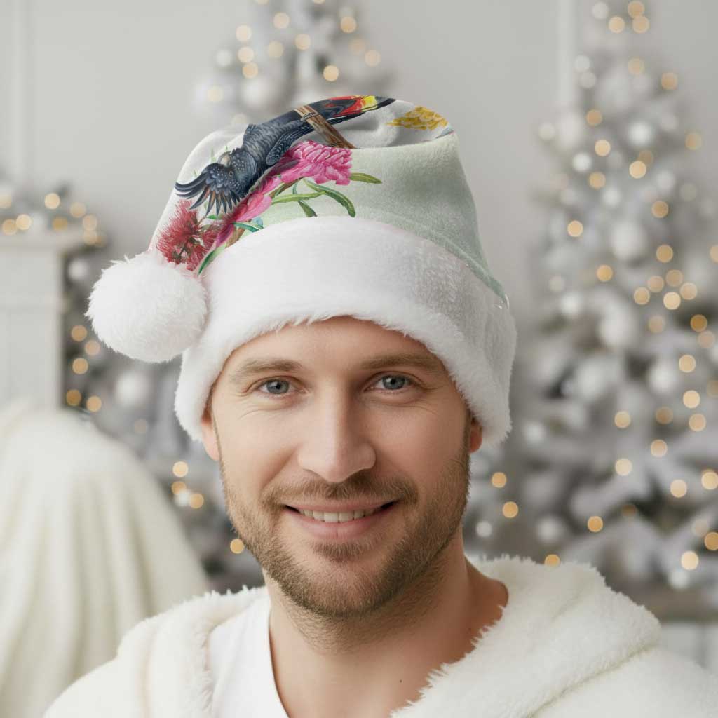 Australian Native Bird Christmas Santa Hat Kookaburra Cockatoo Rainbow Lorikeet Galah Flowers - Aussie Hoodie