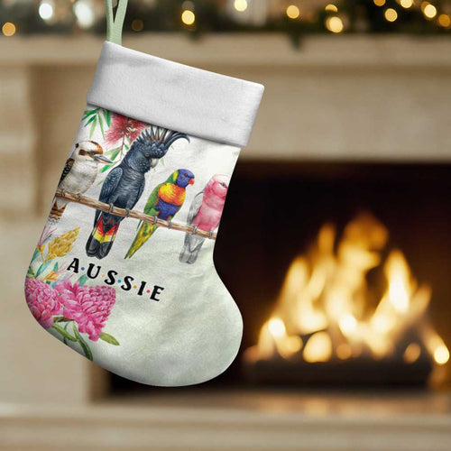 Australian Native Bird Christmas Stocking Kookaburra Cockatoo Rainbow Lorikeet Galah Flowers - Aussie Hoodie