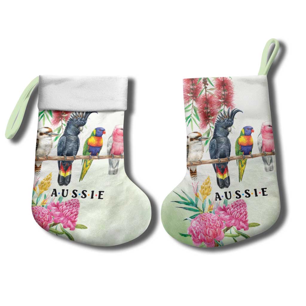 Australian Native Bird Christmas Stocking Kookaburra Cockatoo Rainbow Lorikeet Galah Flowers - Aussie Hoodie