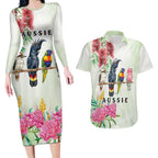 Australian Native Bird Couples Matching Long Sleeve Bodycon Dress and Hawaiian Shirt Kookaburra Cockatoo Rainbow Lorikeet Galah Flowers - Aussie Hoodie