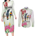 Australian Native Bird Couples Matching Long Sleeve Bodycon Dress and Long Sleeve Button Shirt Kookaburra Cockatoo Rainbow Lorikeet Galah Flowers - Aussie Hoodie