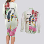 Australian Native Bird Couples Matching Long Sleeve Bodycon Dress and Long Sleeve Button Shirt Kookaburra Cockatoo Rainbow Lorikeet Galah Flowers - Aussie Hoodie