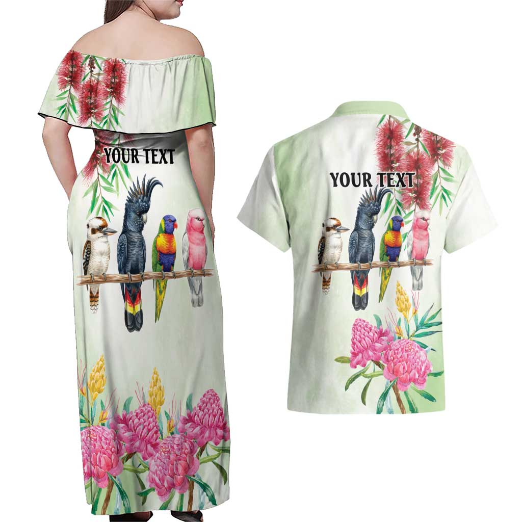 Australian Native Bird Couples Matching Off Shoulder Maxi Dress and Hawaiian Shirt Kookaburra Cockatoo Rainbow Lorikeet Galah Flowers - Aussie Hoodie