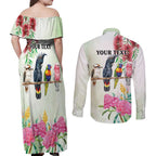 Australian Native Bird Couples Matching Off Shoulder Maxi Dress and Long Sleeve Button Shirt Kookaburra Cockatoo Rainbow Lorikeet Galah Flowers - Aussie Hoodie