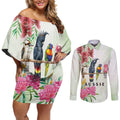 Australian Native Bird Couples Matching Off Shoulder Short Dress and Long Sleeve Button Shirt Kookaburra Cockatoo Rainbow Lorikeet Galah Flowers - Aussie Hoodie