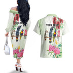 Australian Native Bird Couples Matching Off The Shoulder Long Sleeve Dress and Hawaiian Shirt Kookaburra Cockatoo Rainbow Lorikeet Galah Flowers - Aussie Hoodie