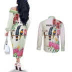 Australian Native Bird Couples Matching Off The Shoulder Long Sleeve Dress and Long Sleeve Button Shirt Kookaburra Cockatoo Rainbow Lorikeet Galah Flowers - Aussie Hoodie