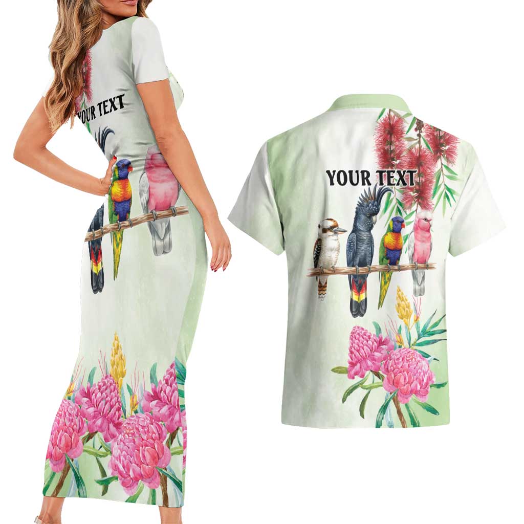 Australian Native Bird Couples Matching Short Sleeve Bodycon Dress and Hawaiian Shirt Kookaburra Cockatoo Rainbow Lorikeet Galah Flowers - Aussie Hoodie