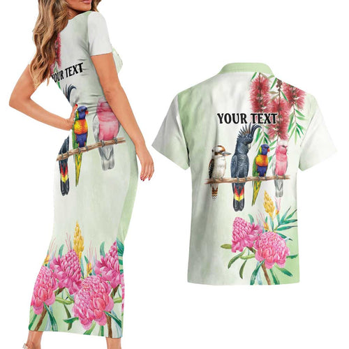 Australian Native Bird Couples Matching Short Sleeve Bodycon Dress and Hawaiian Shirt Kookaburra Cockatoo Rainbow Lorikeet Galah Flowers - Aussie Hoodie