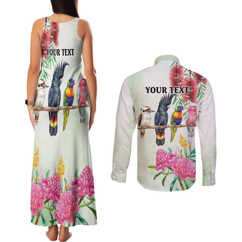 Australian Native Bird Couples Matching Tank Maxi Dress and Long Sleeve Button Shirt Kookaburra Cockatoo Rainbow Lorikeet Galah Flowers - Aussie Hoodie