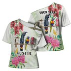 Australian Native Bird Cross Shoulder Shirt Kookaburra Cockatoo Rainbow Lorikeet Galah Flowers - Aussie Hoodie
