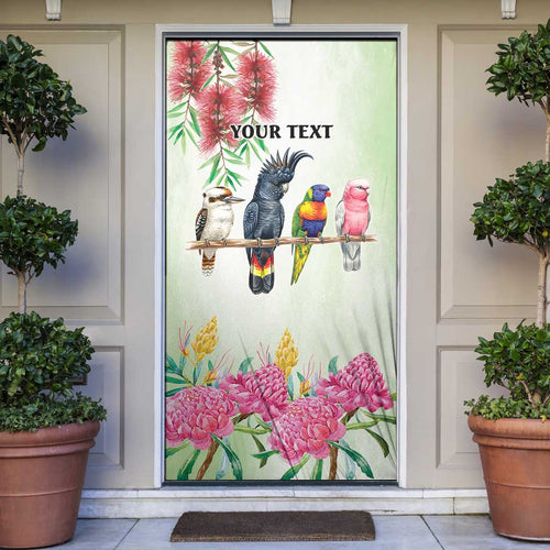 Australian Native Bird Door Cover Kookaburra Cockatoo Rainbow Lorikeet Galah Flowers - Aussie Hoodie