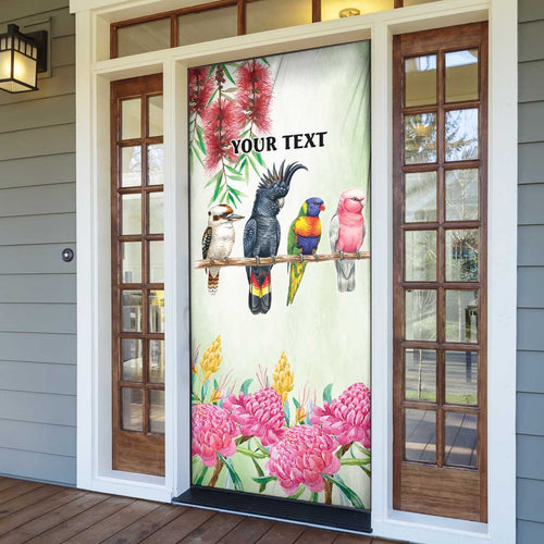 Australian Native Bird Door Cover Kookaburra Cockatoo Rainbow Lorikeet Galah Flowers - Aussie Hoodie