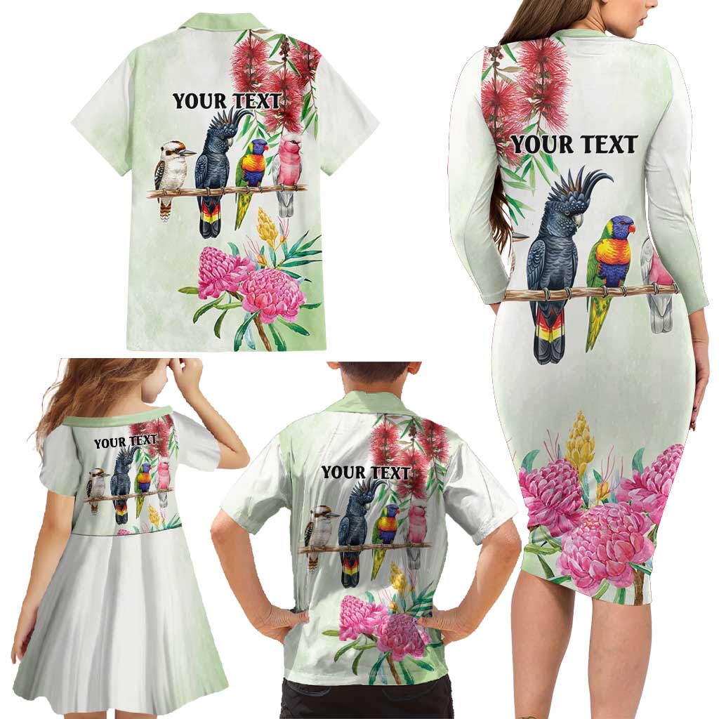 Australian Native Bird Family Matching Long Sleeve Bodycon Dress and Hawaiian Shirt Kookaburra Cockatoo Rainbow Lorikeet Galah Flowers - Aussie Hoodie