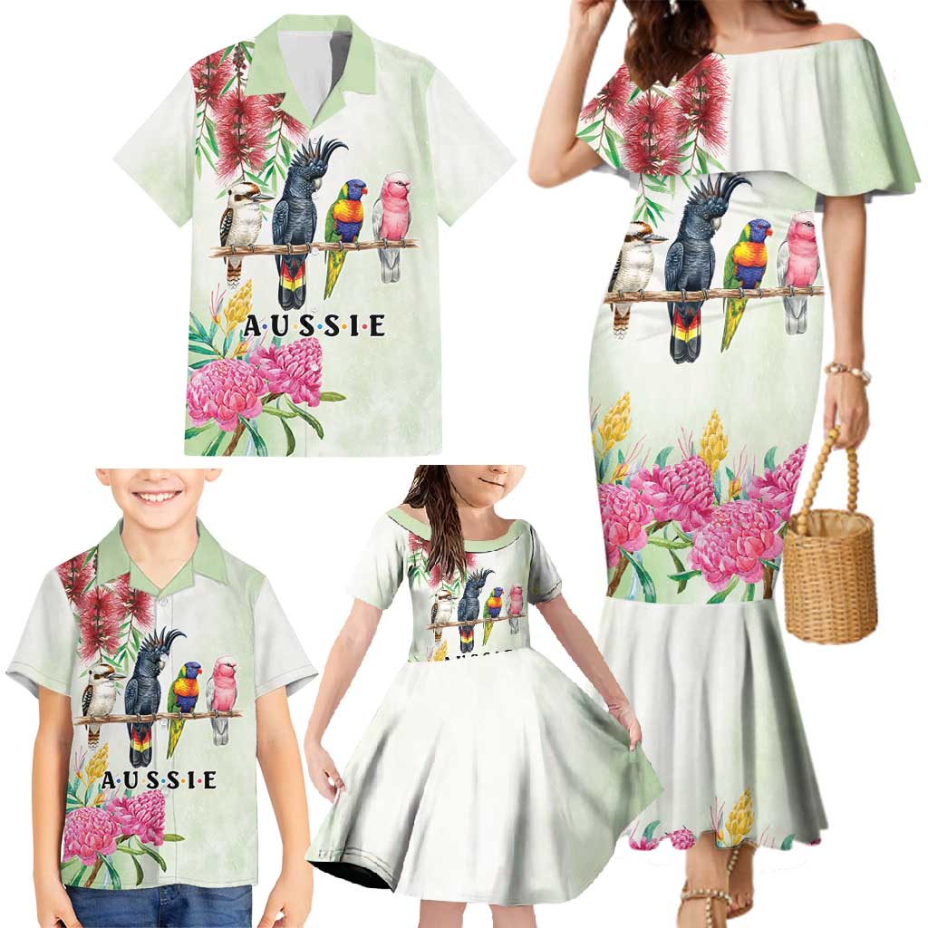 Australian Native Bird Family Matching Mermaid Dress and Hawaiian Shirt Kookaburra Cockatoo Rainbow Lorikeet Galah Flowers - Aussie Hoodie