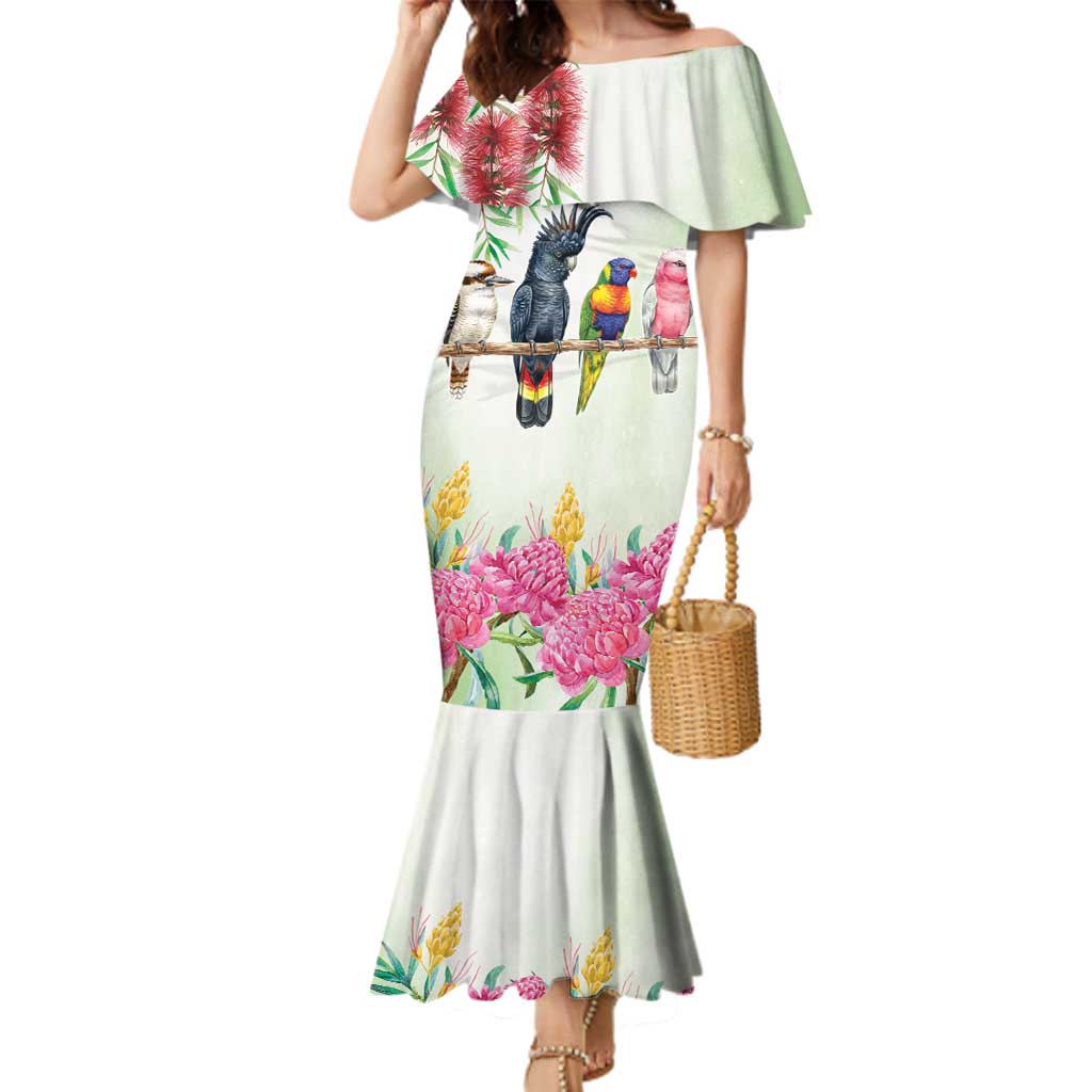 Australian Native Bird Family Matching Mermaid Dress and Hawaiian Shirt Kookaburra Cockatoo Rainbow Lorikeet Galah Flowers - Aussie Hoodie