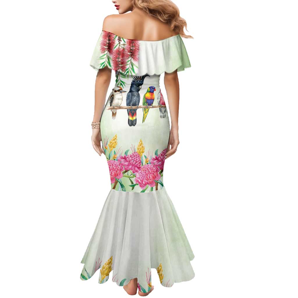 Australian Native Bird Family Matching Mermaid Dress and Hawaiian Shirt Kookaburra Cockatoo Rainbow Lorikeet Galah Flowers - Aussie Hoodie
