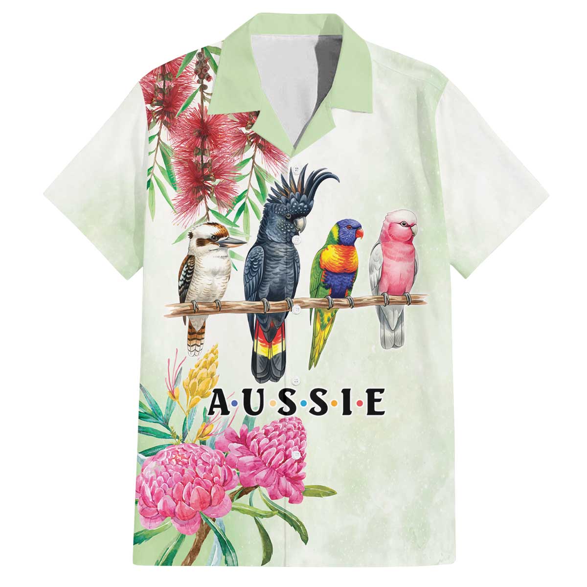 Australian Native Bird Family Matching Off The Shoulder Long Sleeve Dress and Hawaiian Shirt Kookaburra Cockatoo Rainbow Lorikeet Galah Flowers - Aussie Hoodie