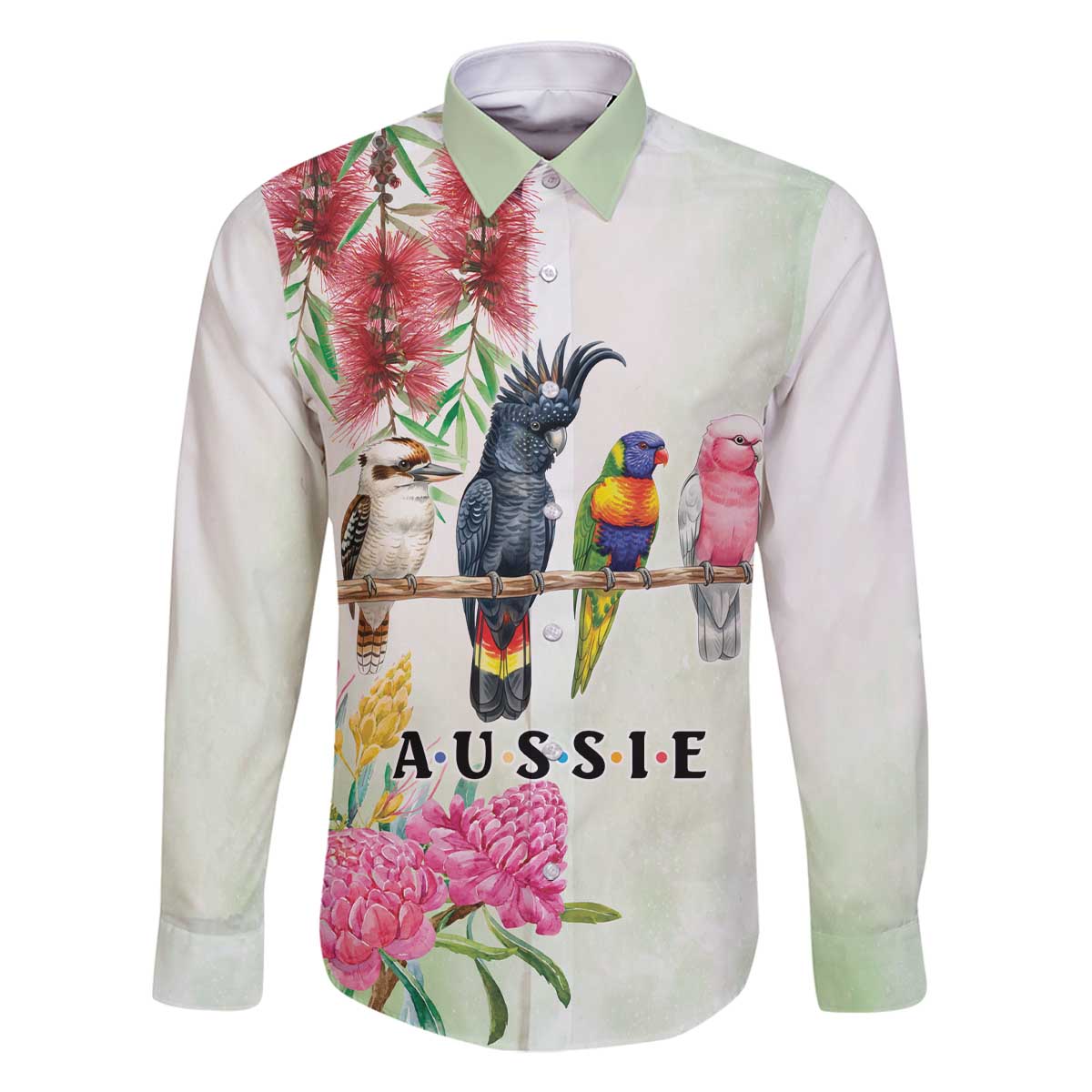 Australian Native Bird Family Matching Off The Shoulder Long Sleeve Dress and Hawaiian Shirt Kookaburra Cockatoo Rainbow Lorikeet Galah Flowers - Aussie Hoodie