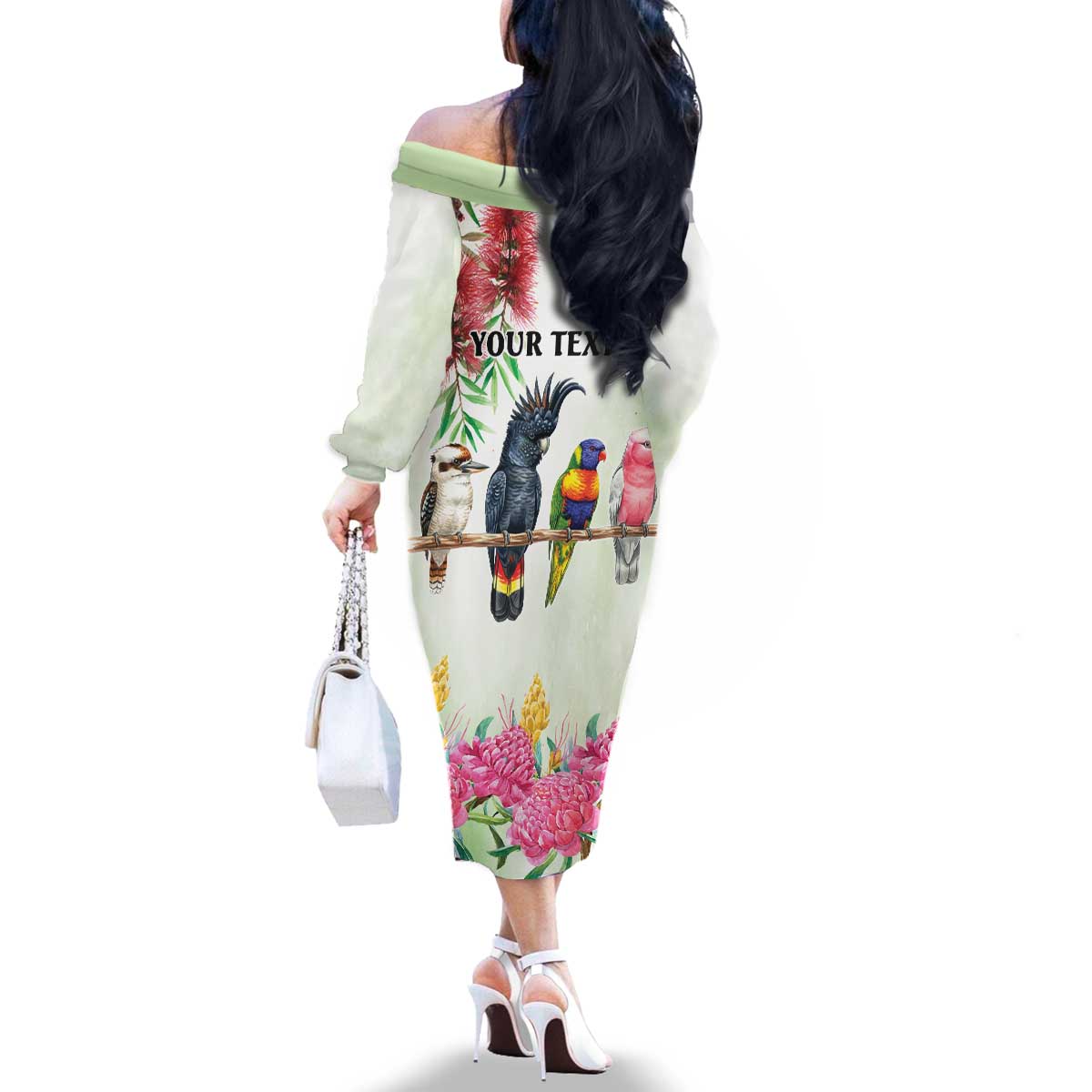 Australian Native Bird Family Matching Off The Shoulder Long Sleeve Dress and Hawaiian Shirt Kookaburra Cockatoo Rainbow Lorikeet Galah Flowers - Aussie Hoodie