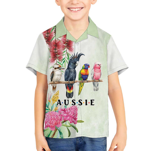 Australian Native Bird Family Matching Off The Shoulder Long Sleeve Dress and Hawaiian Shirt Kookaburra Cockatoo Rainbow Lorikeet Galah Flowers - Aussie Hoodie