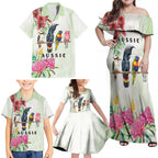 Australian Native Bird Family Matching Off Shoulder Maxi Dress and Hawaiian Shirt Kookaburra Cockatoo Rainbow Lorikeet Galah Flowers - Aussie Hoodie