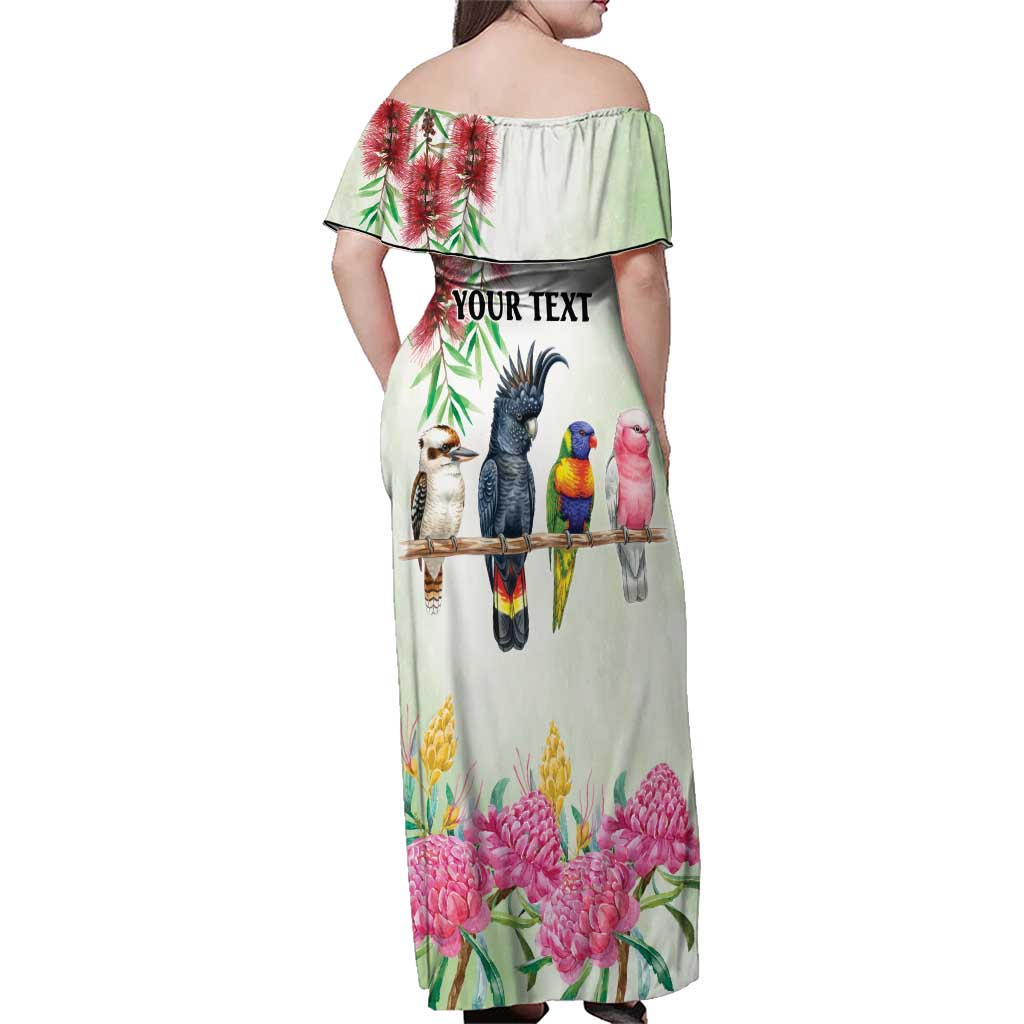 Australian Native Bird Family Matching Off Shoulder Maxi Dress and Hawaiian Shirt Kookaburra Cockatoo Rainbow Lorikeet Galah Flowers - Aussie Hoodie