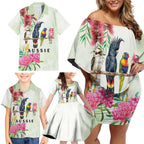 Australian Native Bird Family Matching Off Shoulder Short Dress and Hawaiian Shirt Kookaburra Cockatoo Rainbow Lorikeet Galah Flowers - Aussie Hoodie