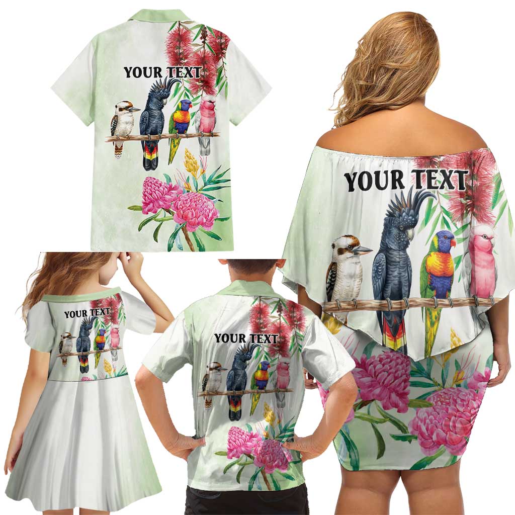 Australian Native Bird Family Matching Off Shoulder Short Dress and Hawaiian Shirt Kookaburra Cockatoo Rainbow Lorikeet Galah Flowers - Aussie Hoodie