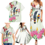 Australian Native Bird Family Matching Summer Maxi Dress and Hawaiian Shirt Kookaburra Cockatoo Rainbow Lorikeet Galah Flowers - Aussie Hoodie