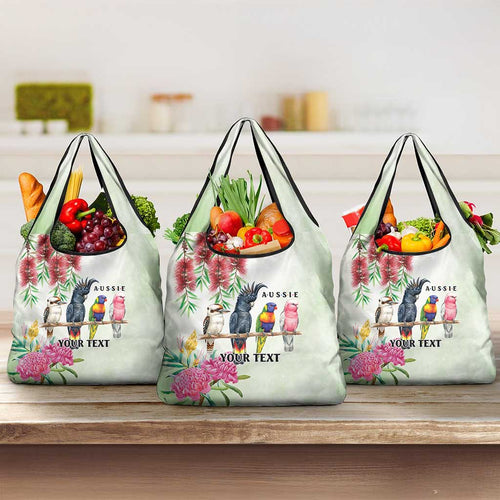 Australian Native Bird Grocery Bag Kookaburra Cockatoo Rainbow Lorikeet Galah Flowers - Aussie Hoodie