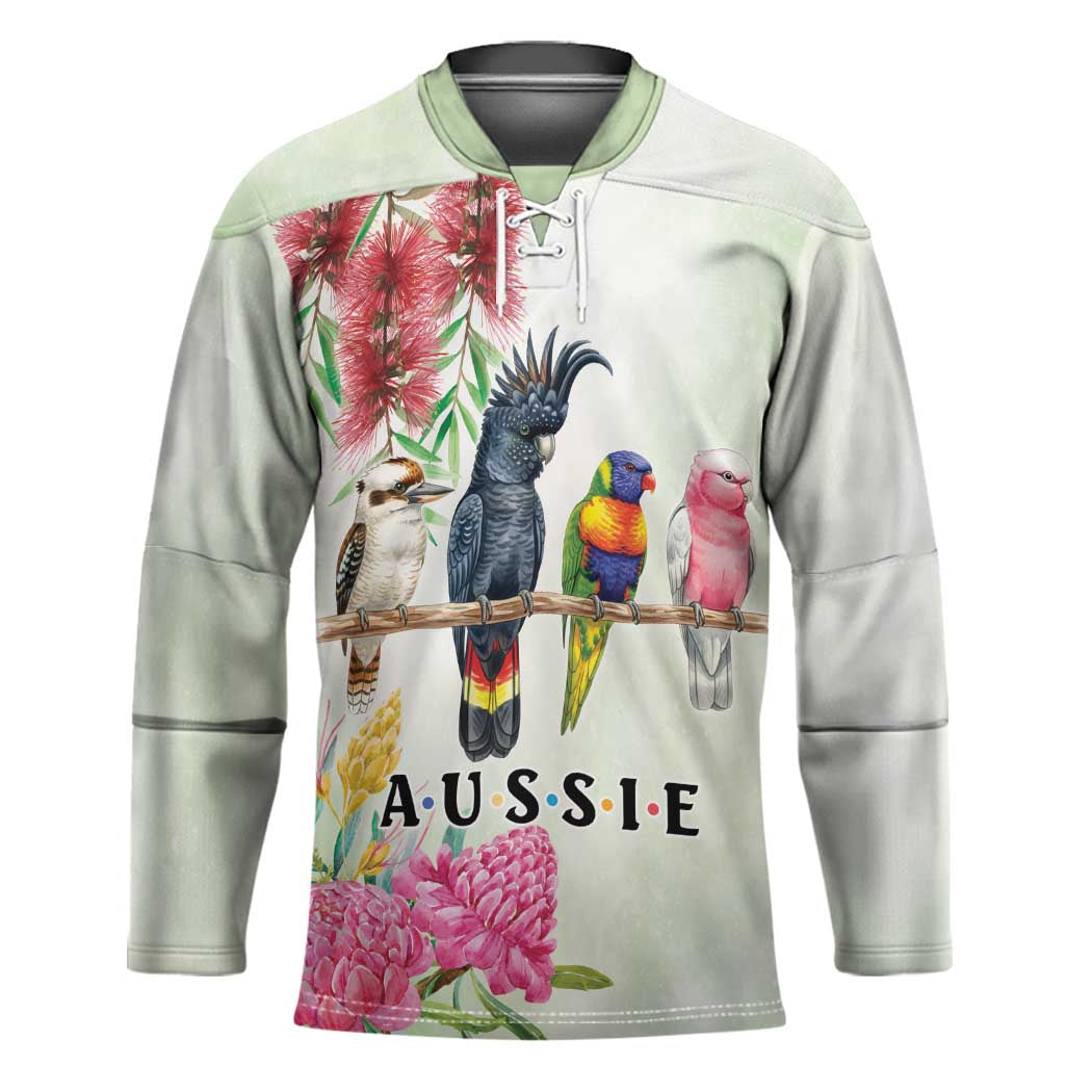 Australian Native Bird Hockey Jersey Kookaburra Cockatoo Rainbow Lorikeet Galah Flowers - Aussie Hoodie
