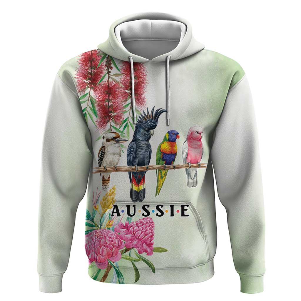 Australian Native Bird Hoodie Kookaburra Cockatoo Rainbow Lorikeet Galah Flowers - Aussie Hoodie