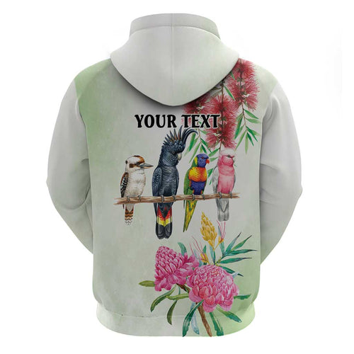 Australian Native Bird Hoodie Kookaburra Cockatoo Rainbow Lorikeet Galah Flowers - Aussie Hoodie
