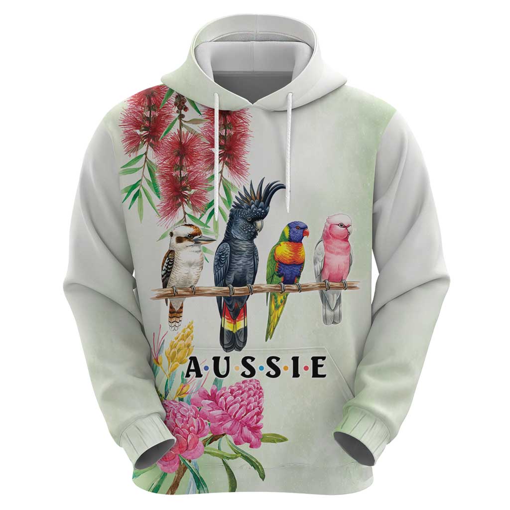 Australian Native Bird Hoodie Kookaburra Cockatoo Rainbow Lorikeet Galah Flowers - Aussie Hoodie