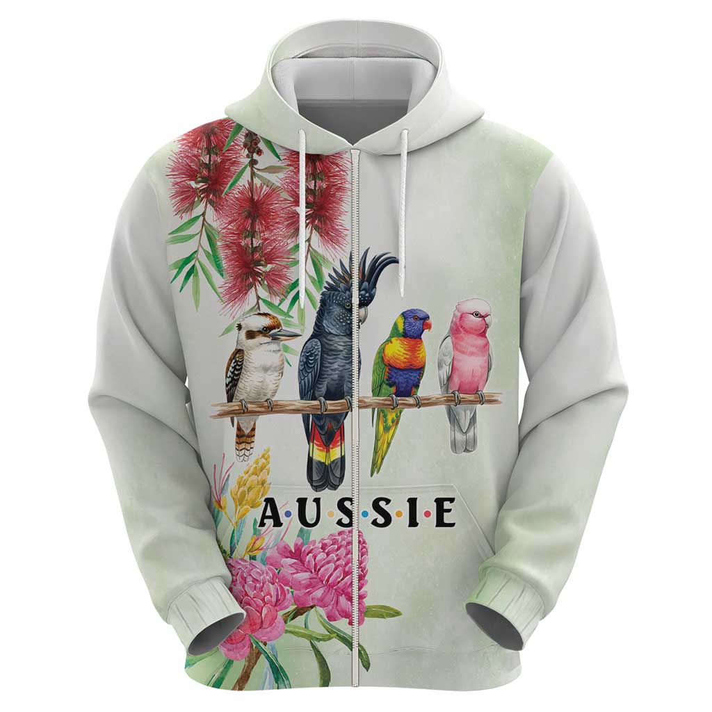 Australian Native Bird Hoodie Kookaburra Cockatoo Rainbow Lorikeet Galah Flowers - Aussie Hoodie