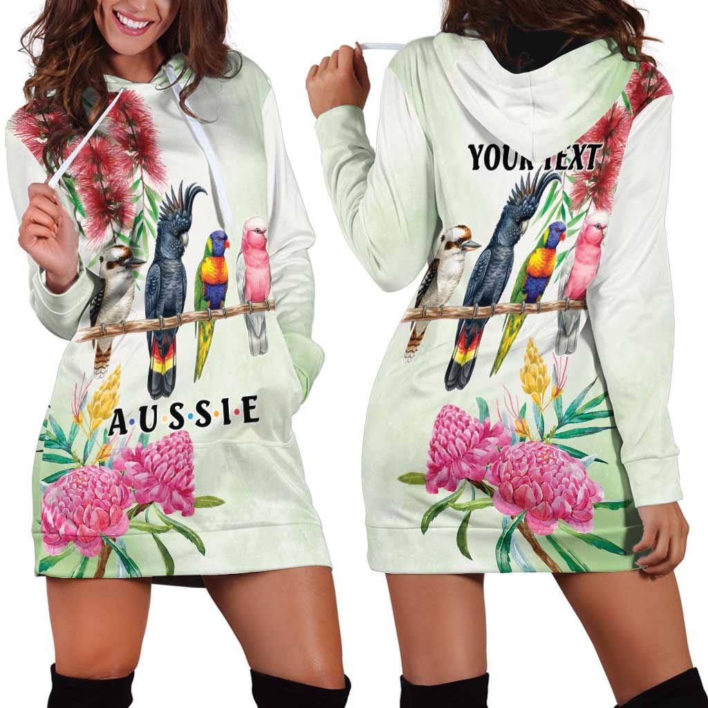 Australian Native Bird Hoodie Dress Kookaburra Cockatoo Rainbow Lorikeet Galah Flowers - Aussie Hoodie